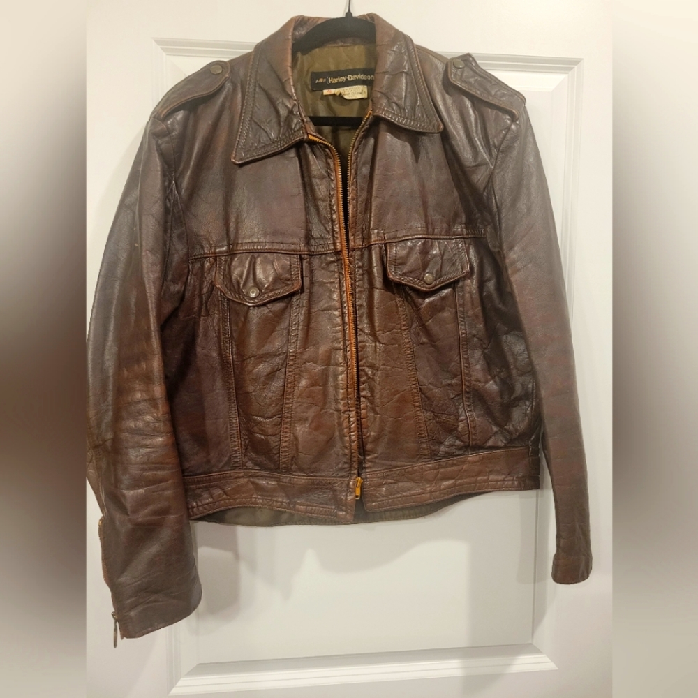 Vintage AMF Harley Davidson Brown Leather Jacket size 46